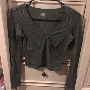 hollister green ribbed wrap crop top